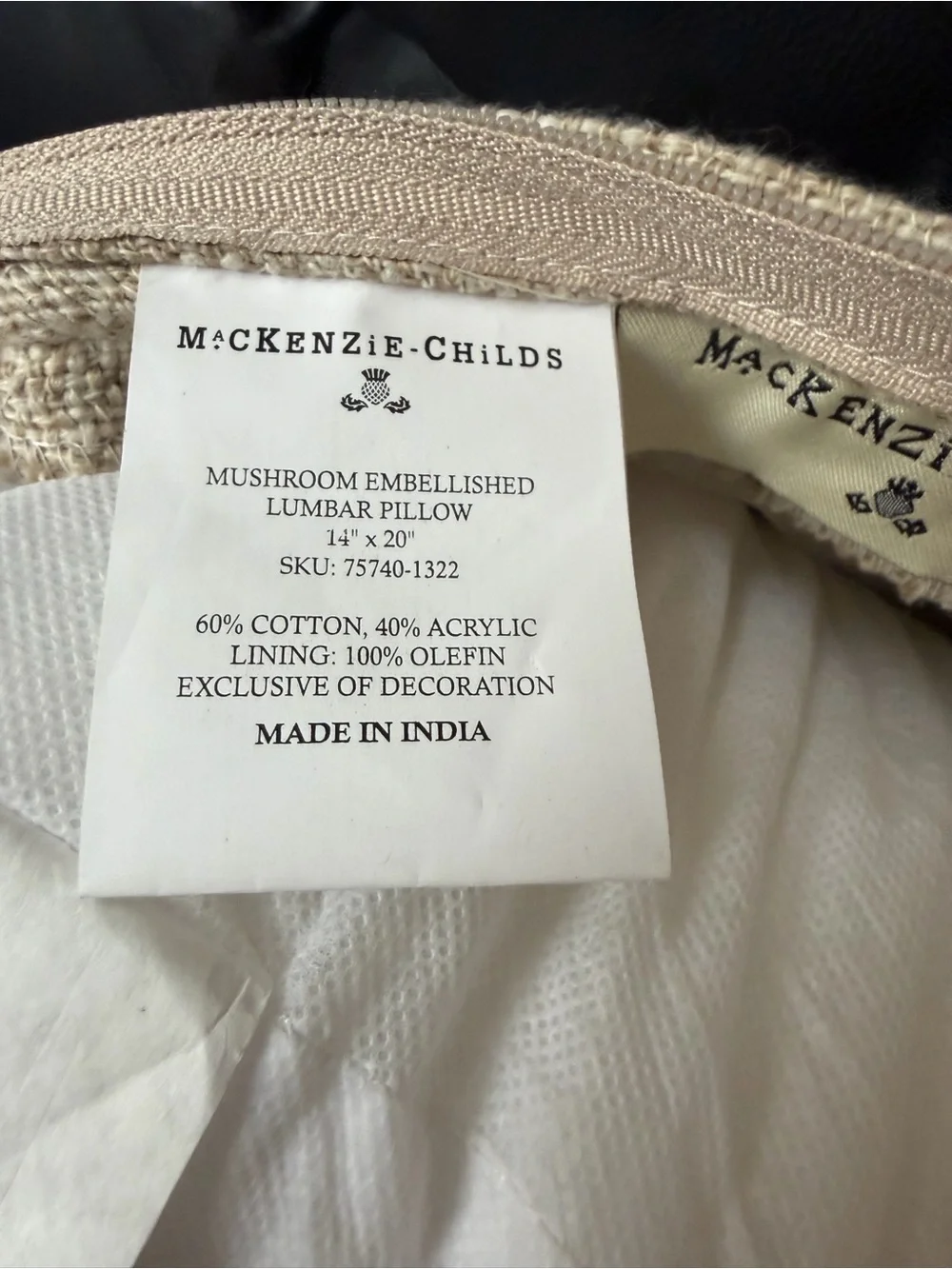 Mackenzie-Childs Mushroom Embellished Lumbar Pillow 14” x 20”